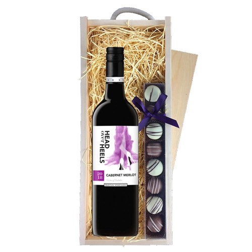 Head over Heels Cabernet Merlot 75cl Red Wine & Truffles, Wooden Box